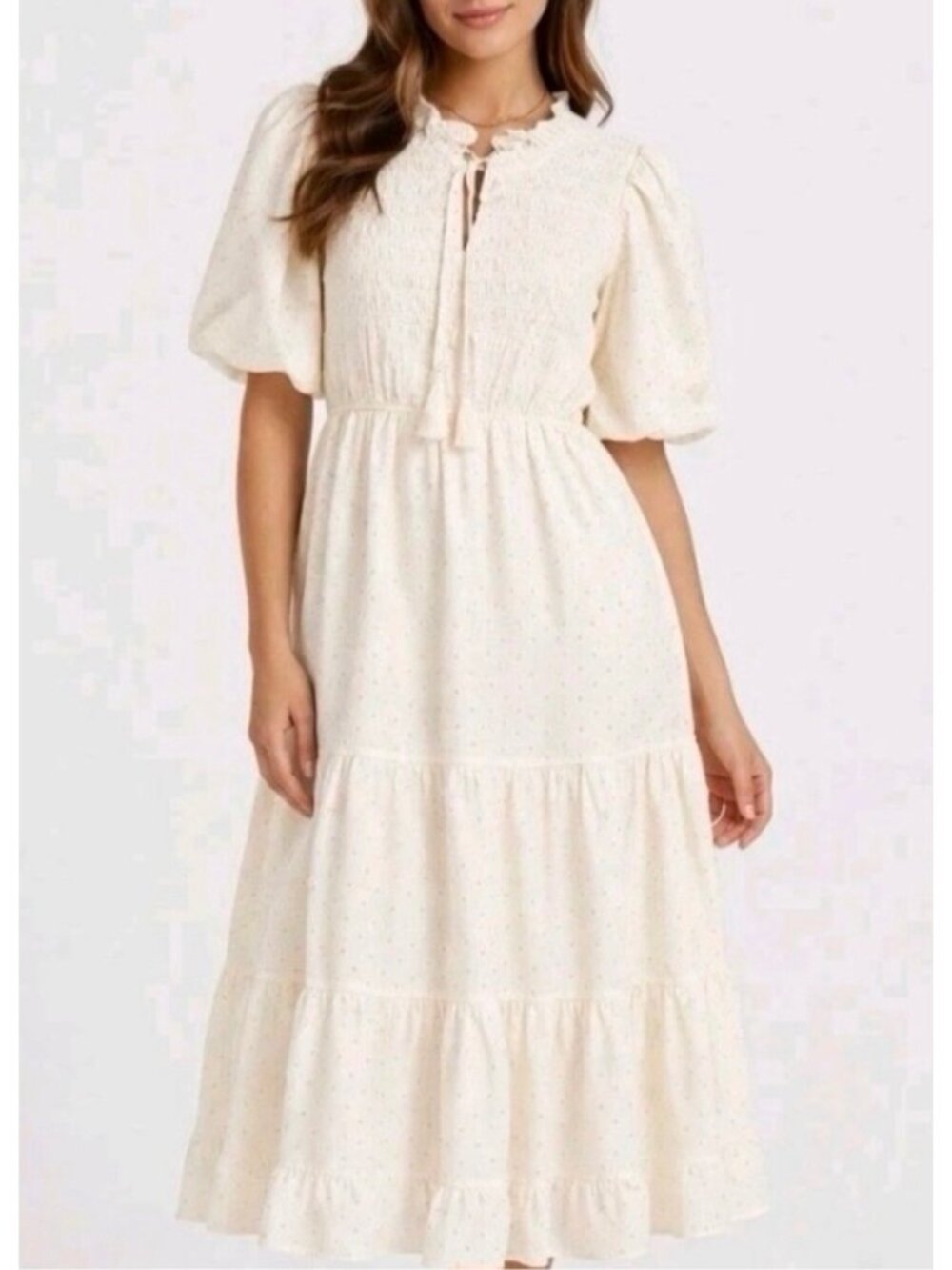 Moon River Smocked Midi Dress Size Small Cottage Milkmaid Prairie Peasant Boho